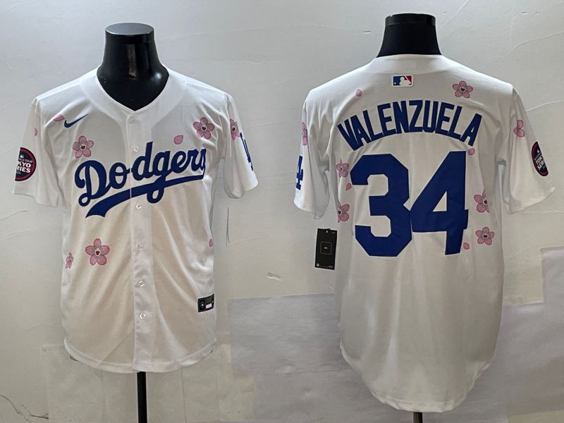 Men Los Angeles Dodgers #34 Valenzuela White Sakura Edition 2025 Nike MLB Jersey style 1->los angeles dodgers->MLB Jersey